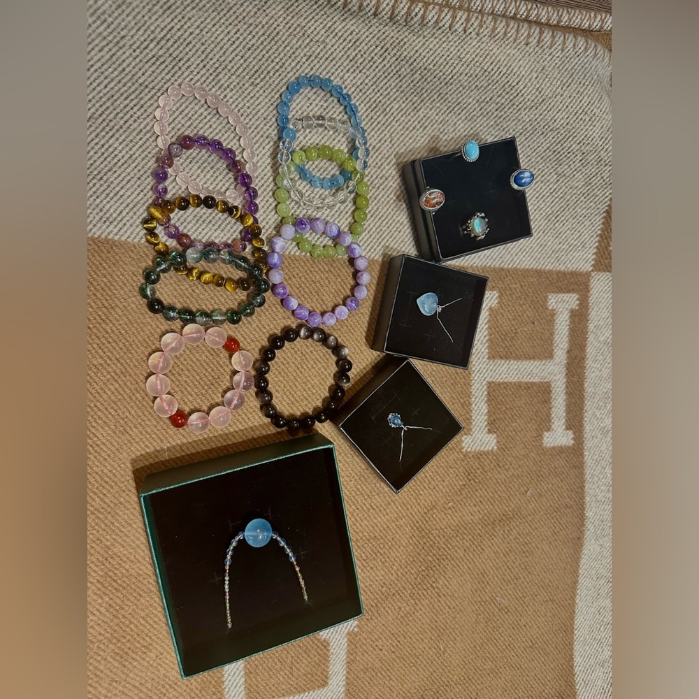 Crystal bracelet, rings, necklace